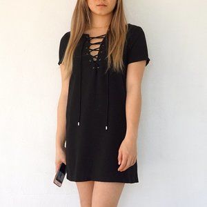 Olivaceous from Lulus black dress with front tie d